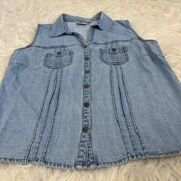 Sonoma Womens Western Grunge Denim Snap Button Up Sleeveless Blouse Size Medium - Picture 4 of 10